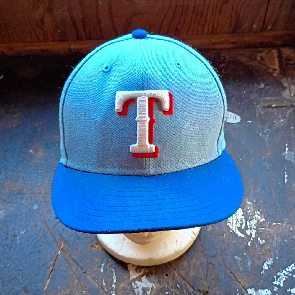 New Era Texas Rangers MLB 59FIFTY Fitted Cap Hat Size 7 1/8 Blue/Gray